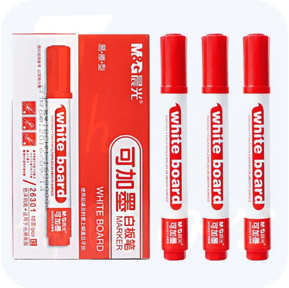 晨光晨光(M&G)10支装 红色办公白板笔 可加墨无痕速干会议笔 单头记号笔 AWM26301