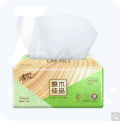 清风小原木纯品2层200抽纸巾餐巾纸 3包/提  BR38SC2（48包/箱）