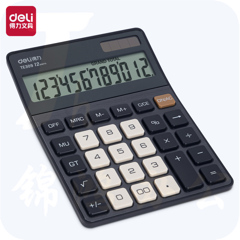 得力 计算器 金属面板12位大屏数显 双电源轻薄机身(深灰)TE309