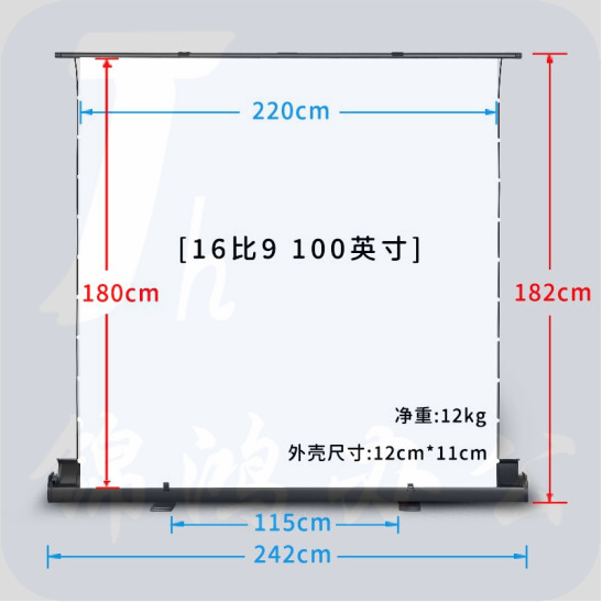 柏莱Oley拉线地拉式投影幕布支架落地 超短焦激光电视投影幕布家用办公户外移动便携式地拉幕布 16比9 100英寸 4k纳米白色软幕