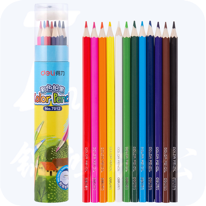 得力优酷7012彩色铅笔(混)(12支/桶)