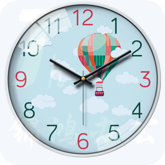 摩门 12英寸20cm电波钟  幼儿园热气球时钟自动对时挂钟 金属白 HE0127