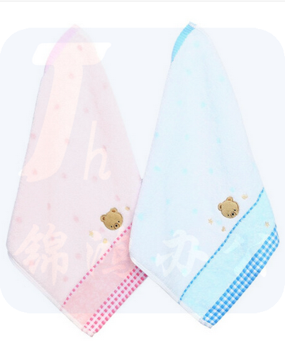 金号  ( KINGSHORE ) 毛巾家纺 纯棉 3666 小熊卡通无捻方巾兰粉 2条装
