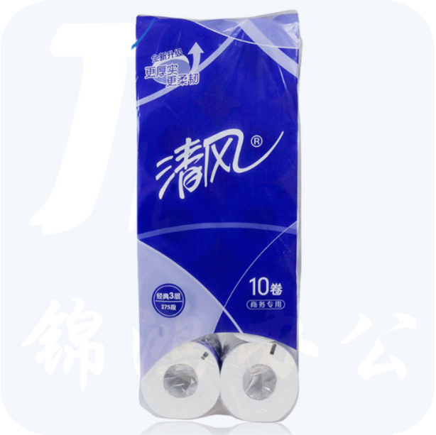 清风  3层平纹   275段  10卷/提  110mm*100mm  厕所小卷纸  原木浆卷筒纸巾