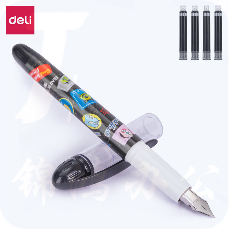 得力S691钢笔(黑色)(1明尖+1暗尖+4墨囊/卡)