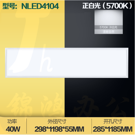 雷士 LED灯盘 吊顶平板灯NLED4104   40W  5700K 尺寸300*1200mm