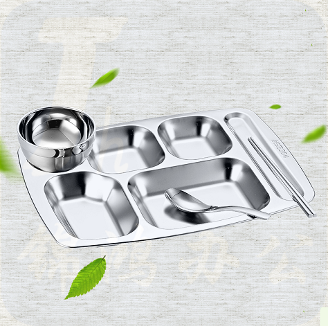 不锈钢套装（餐盘、碗、勺、筷子）  货号：WY