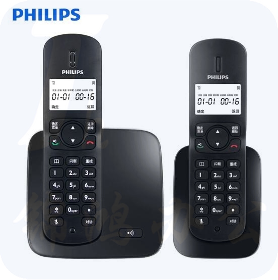 飞利浦（PHILIPS）无绳电话机 无线座机 子母机 办公家用 屏幕白色背光 持久待机 DCTG186（1+1）黑色