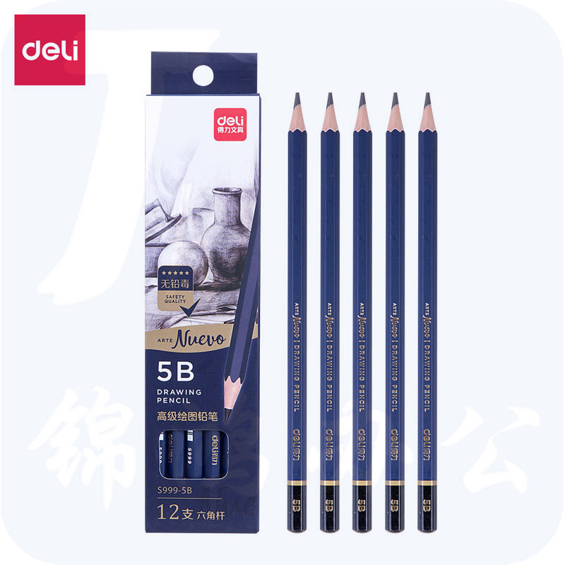 得力S999-5B_高级绘图铅笔12支彩盒装 5B铅笔  (12支/盒)