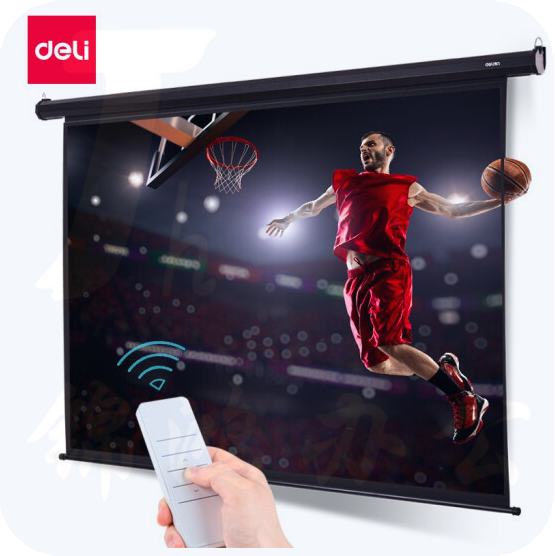 得力(deli) 50442 100英寸 16:10(兼容16:9)遥控电动投影幕布投影布(配有遥控器)