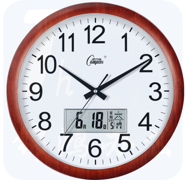 康巴丝 38cm 挂钟 15英寸 万年历钟表挂 石英钟挂表3128Y 木纹日历款