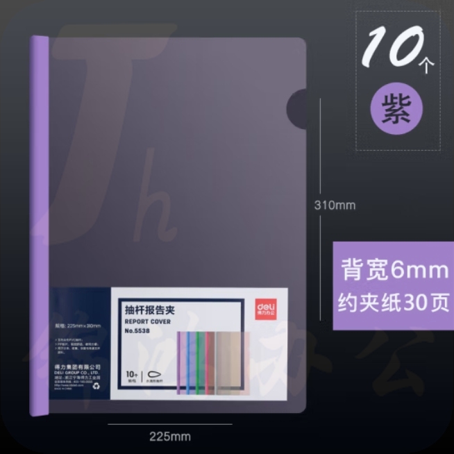 得力5538抽杆夹 10只A4拉杆夹文件夹 6mm报告夹5538 紫色