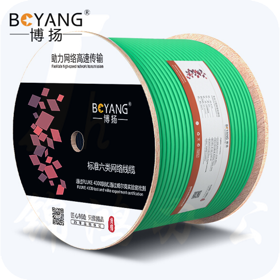 博扬  BY-6305G  绿色 六类网线箱线0.57mm无氧铜线芯室内非屏蔽4对双绞线 CAT6类标准POE供电监控工程线305米
