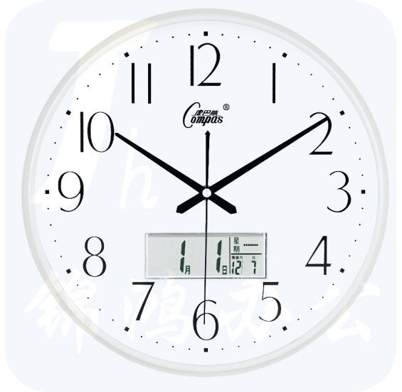 康巴丝 C3076Y 珍珠白 挂钟15英寸万年历38cm石英钟表