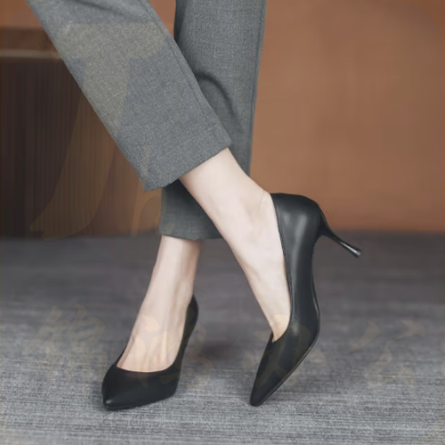 学生礼仪课正 装通勤工作鞋皮鞋 皮面黑色（5cm）货号：GD