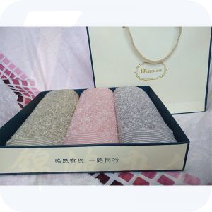 迪穆 普罗旺斯系列三条装毛巾礼盒 DM-3003 米/灰/粉红 34cm×74cm * 3 起圈部100%长绒棉AB纱