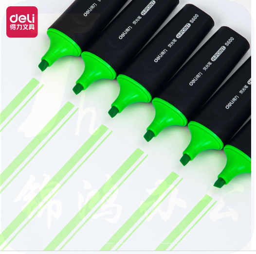 得力（deli）S600 绿色 荧光笔 水性记号笔 重点标记笔 10支/盒