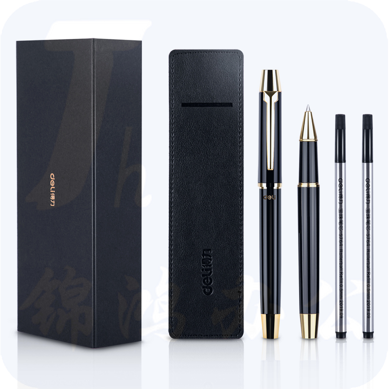 得力S158宝珠笔套装0.5mm子弹头(亮黑)(1支/盒)