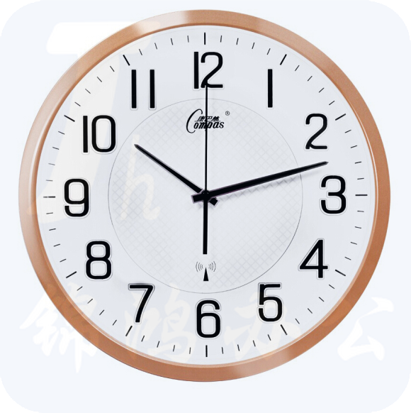 康巴丝 C6891 挂钟 13.6英寸 智能自动对时电波钟表 闪金