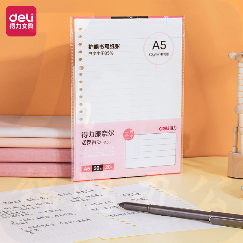 得力 A5 活页本替芯 30张 20孔 活页本内芯 NA530-1康奈尔