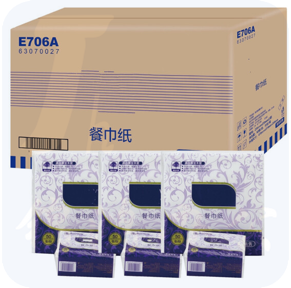 唯洁雅 餐巾纸 E706A  双层餐巾纸50片/包*72包 230mm*230m