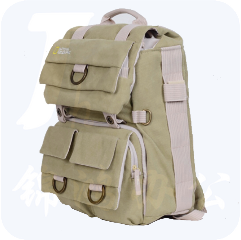 国家地理NG5160双肩摄影包男女休闲单反包数码背包防水帆布相机包 国家地理商标卡其色