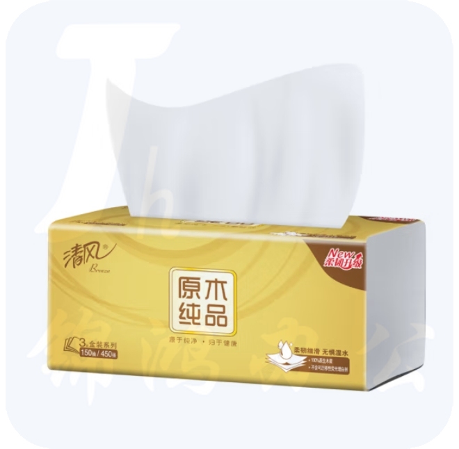 清风抽纸 原木纯品金装 3层130抽软抽纸巾3包