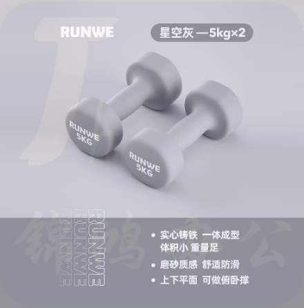 朗威 家用健身哑铃 铸铁哑铃 5kg*2  星空灰  货号：JC