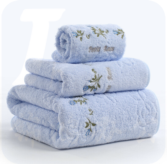 金号毛巾家纺 赤金提螺素吸水毛巾浴巾方巾三件套礼盒装  蓝色