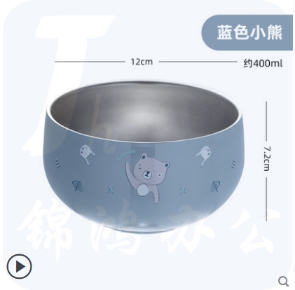 316不锈钢碗食品级防摔防烫餐具 蓝色小熊