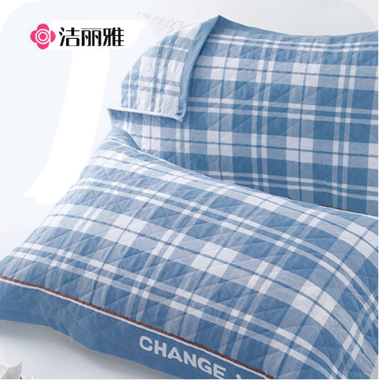 洁丽雅 枕巾 三层提花透气枕头巾 格律-蓝  单只