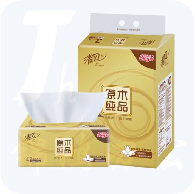 清风抽纸 原木纯品金装 3层130抽软抽*24包