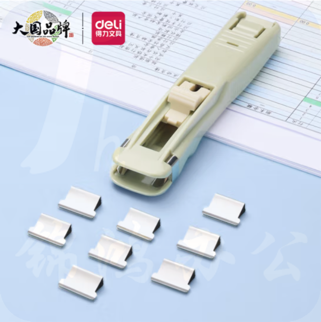 得力40页推夹器夹纸器 1卡装含8枚补充夹 绿色 8591F