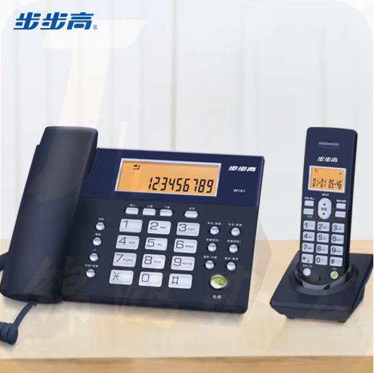 步步高  无绳电话机 无线座机 子母机 办公家用 背光大屏 三方通话 W101灰蓝 货号：JC