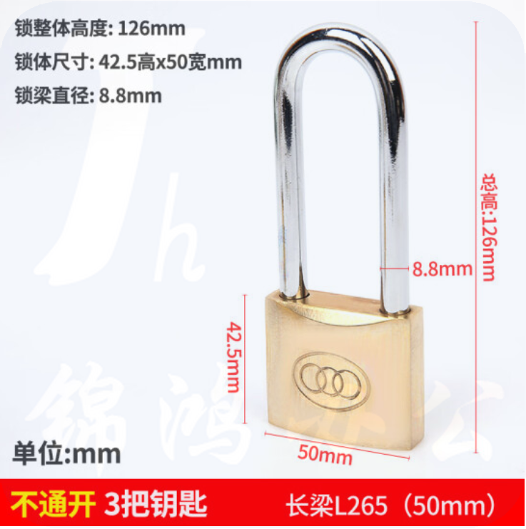 三环 加长铜挂锁 50mm L265  6把/盒  单位；把