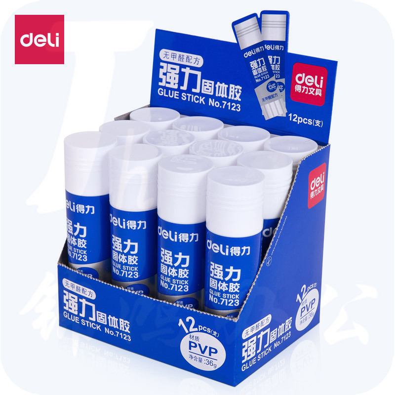 得力7123固体胶36g强粘性PVP固体胶棒（12支/盒）