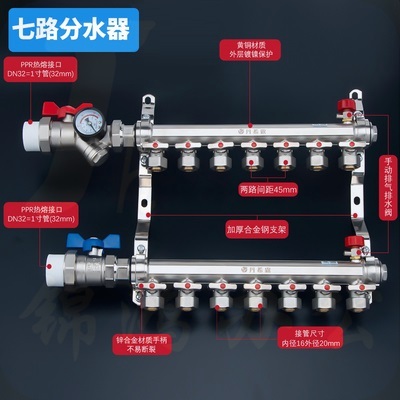  双球阀分水器Ⅱ型  7路  PE-RT采暖管件   货号：JC