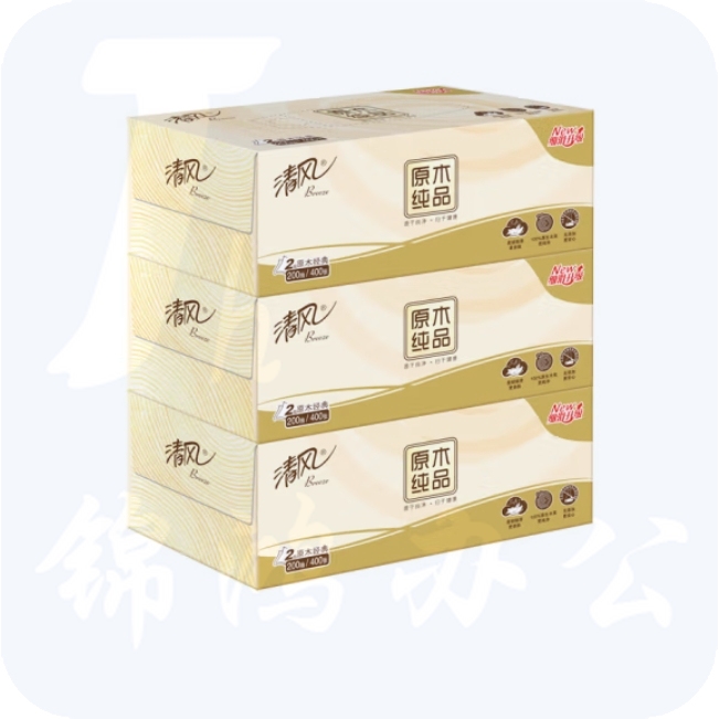 清风盒装抽纸B338CN 2层200抽 3盒/提 206*195mm