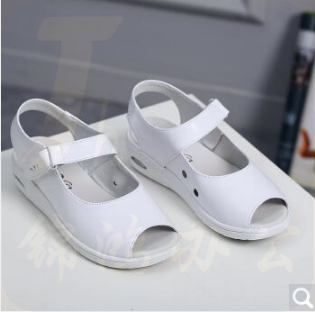 慕伊莱（MUYILAI）夏季护士鞋白色气垫鞋舒适透气女牛皮平底坡跟单鞋夏季凉鞋百搭气质鞋2631 白色