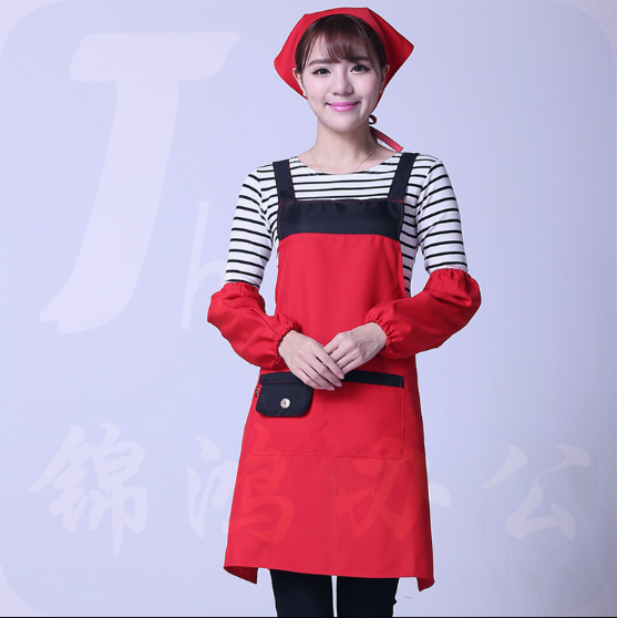 围裙 套袖 头巾 红色三件套