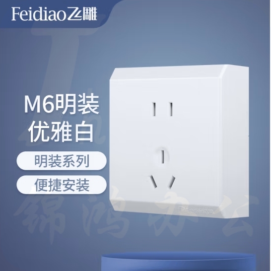 飞雕 M6明装插座10A联体二三插插