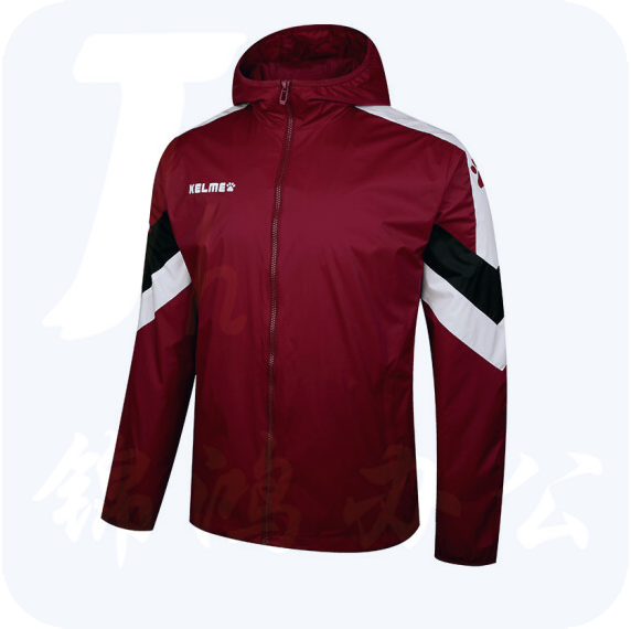  卡尔美   训练风衣 连帽防风休闲外套   3881215 酒红  货号：JC