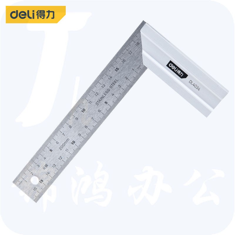 得力DL4034 钢角尺直角尺双刻度角尺90度尺拐尺L型木工尺宽座方直尺200mm
