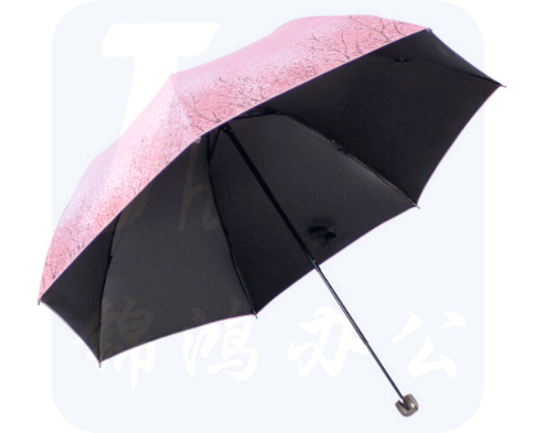 天堂伞 森系女孩黑胶丝印三折超轻蘑菇公主晴雨伞太阳伞 粉红 30134E