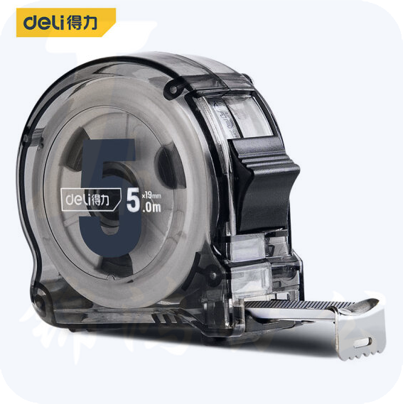 得力(deli)  5m透明尺壳钢卷尺盒尺 碳钢芯材钢尺 5mx19mm DL270519T