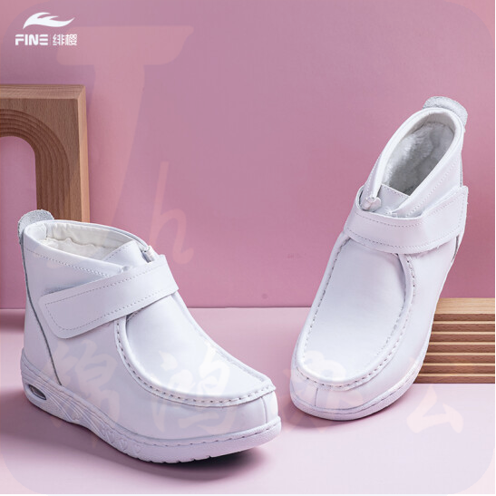 绯樱 006气垫护士鞋女冬季款加绒真牛皮软底深口高帮平底冬靴33~42码