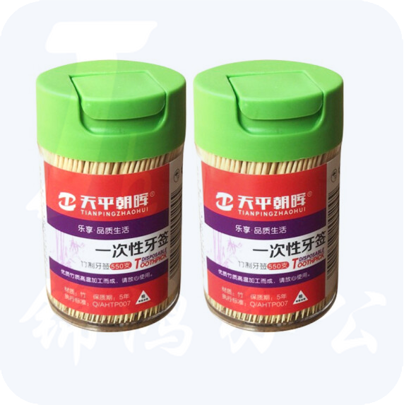 天平朝晖 一次性牙签2罐装共1100只 双头竹木牙签棒