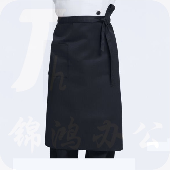 黑色长围裙 厨师围裙 防污围裙 中长款厨师围腰（绣字）