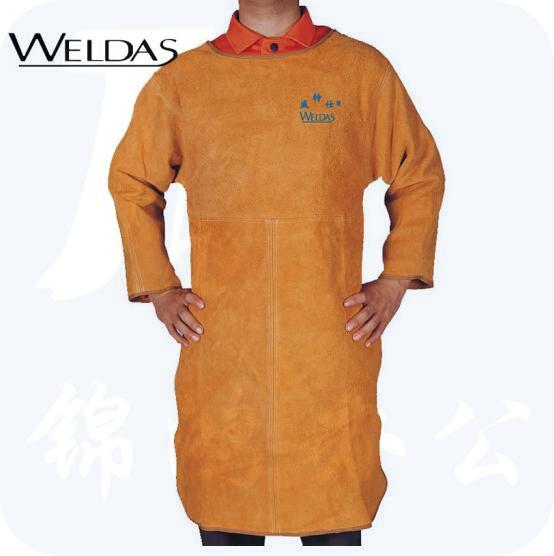 威特仕 / WELDAS 44-1847 金黄色 牛皮带袖电焊围裙100cm长电焊烧焊专用皮围裙 L 1件