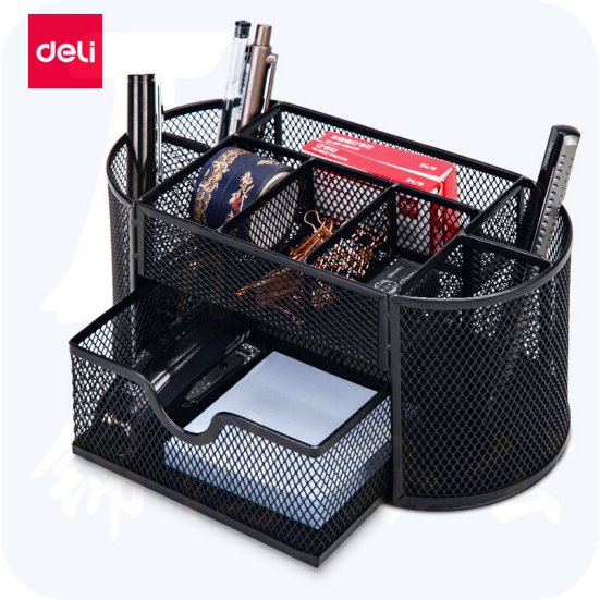 得力8902金属网 文具收纳盒 九格组合笔筒 黑色